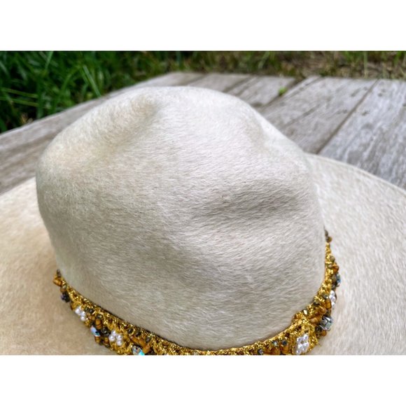 Vintage 1960s Felted Wool Bucket Hat Rhinestone Pearl Band Helios Jan Leslie - Picture 14 of 16